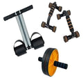 HAS Double Spring Tummy Trimmer, Pushup Bar Stand, and Ab Wheel Roller  Combo