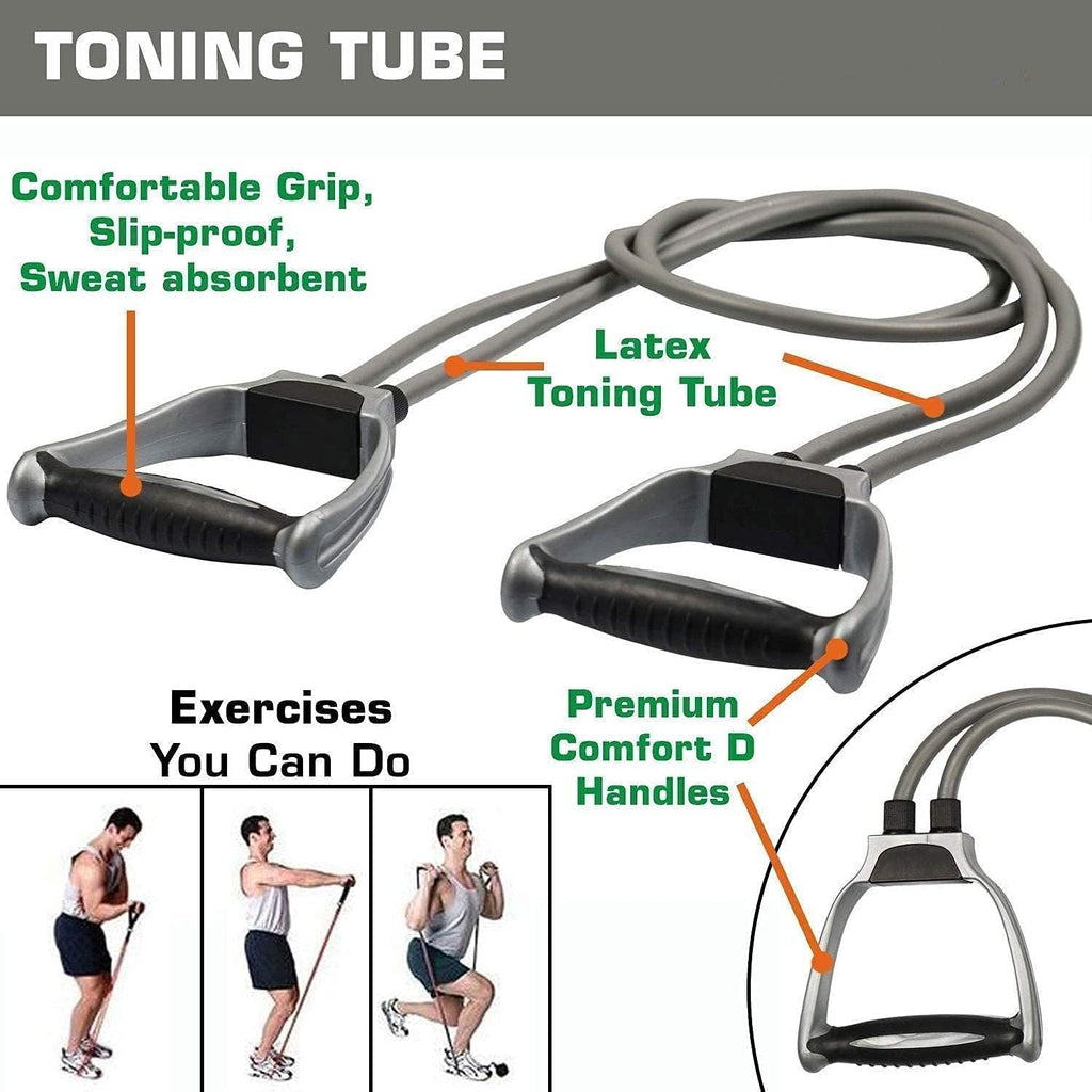 HAS Double Abs Wheel Roller Toning Resistance Tube Band with Push-up Bar Combo